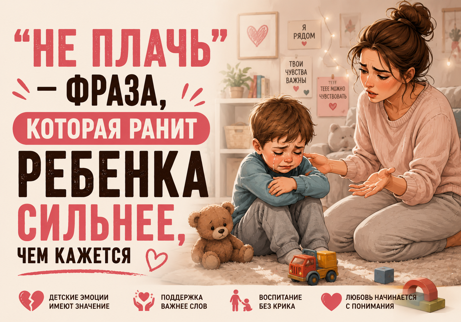 «Не плачь» — фраза, которая ранит ребенка сильнее, чем кажется